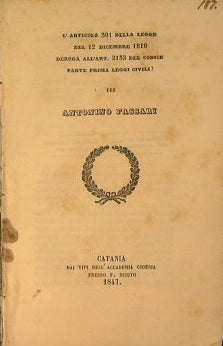 L'articolo 301 della legge del 12 Dicembre 1816 deroga all'art. 2133 del codice parte prima leggi civili? Per Antonino Fassari