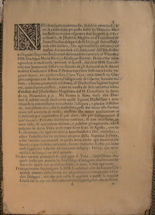 Controversia tra : FP Giacomo maria Baffo (criminale e carcerato) e Giuseppe Maria Ricci e Giuseppe Bottini (due giudici magistrati)