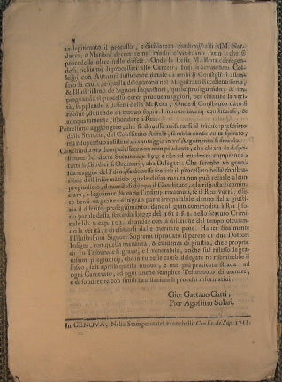 Controversia tra : FP Giacomo maria Baffo (criminale e carcerato) e Giuseppe Maria Ricci e Giuseppe Bottini (due giudici magistrati)