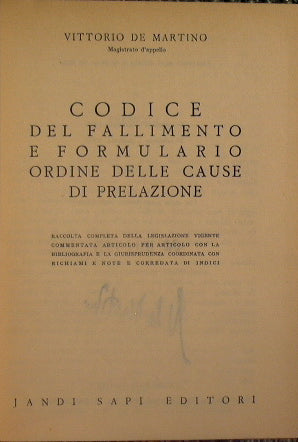 Codice del fallimento e formulario ordine delle cause di prelazione