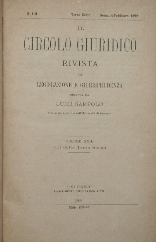 Il circolo giuridico. Anno XXIII - Vol. XXIII