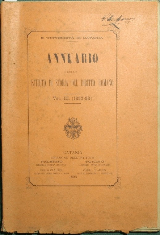 Annuario dello Istituto di storia del diritto romano. Vol. III