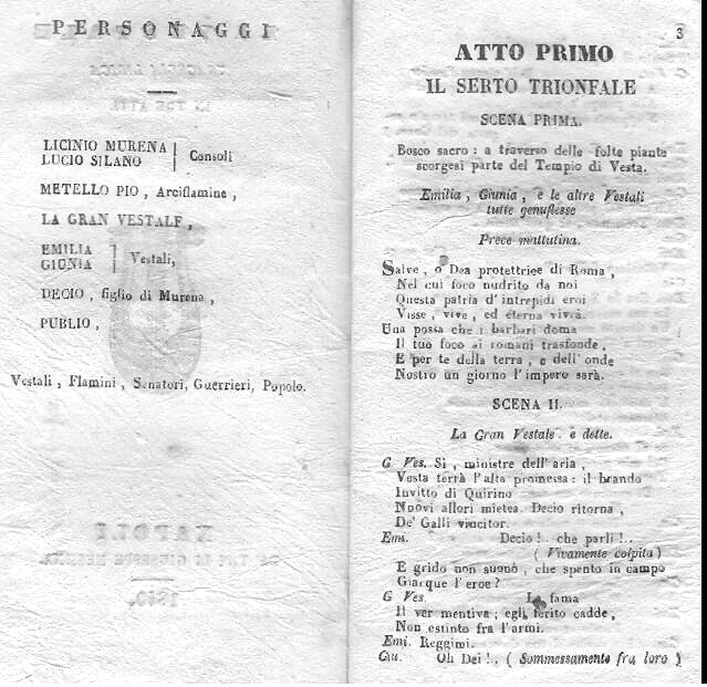 La vestale. Tragedia lirica in tre atti.