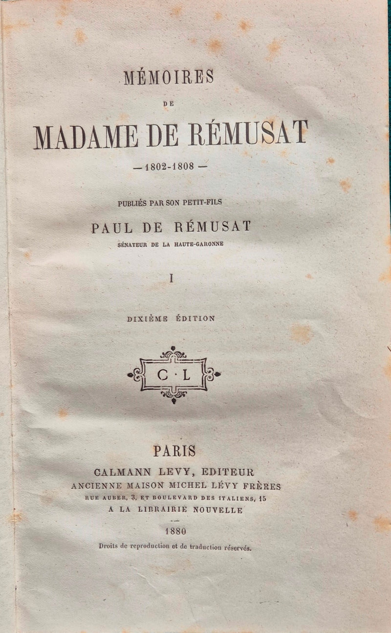 Memoires de Madame De Remusat (tomo primo)