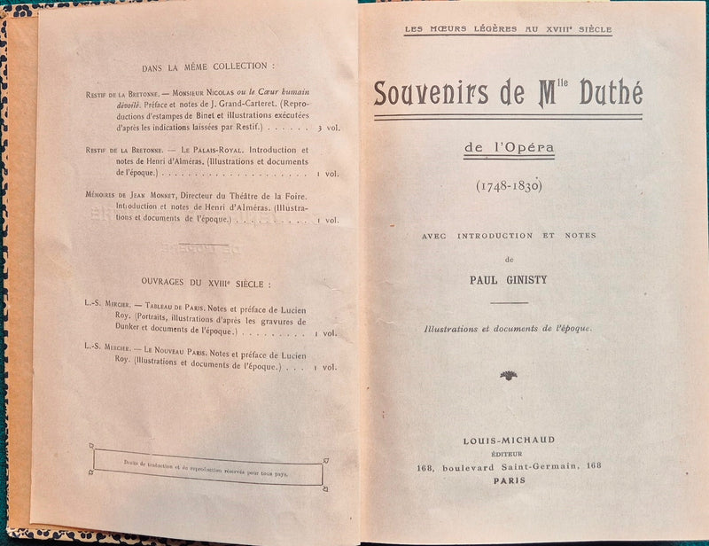 Souvenirs de Mlle Duthè de l'Opera