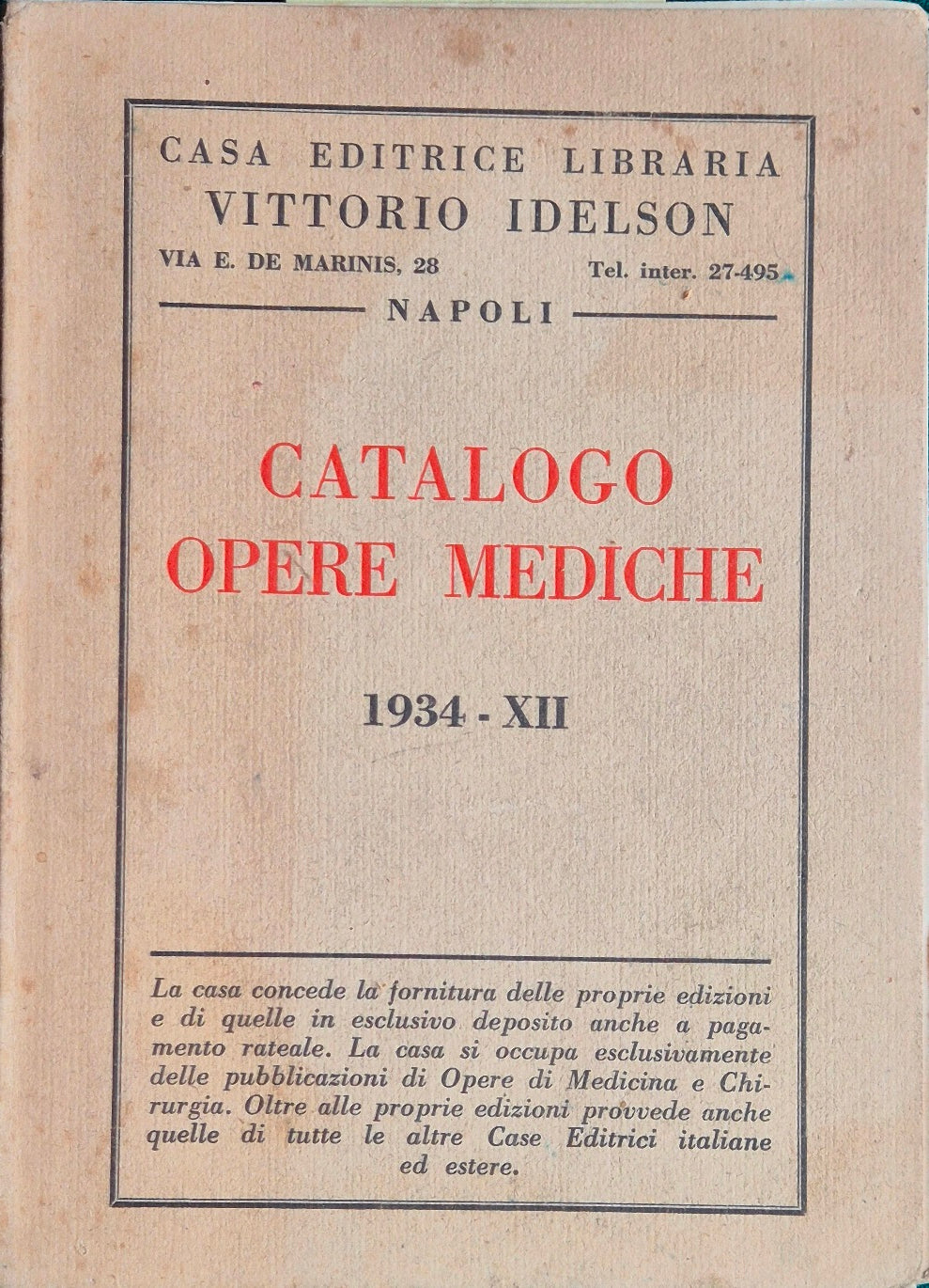 Catalogo delle edizioni mediche - 1934