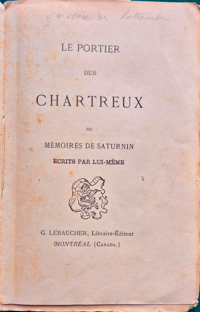 Le portier des chartreux ou Memoires de Saturnin