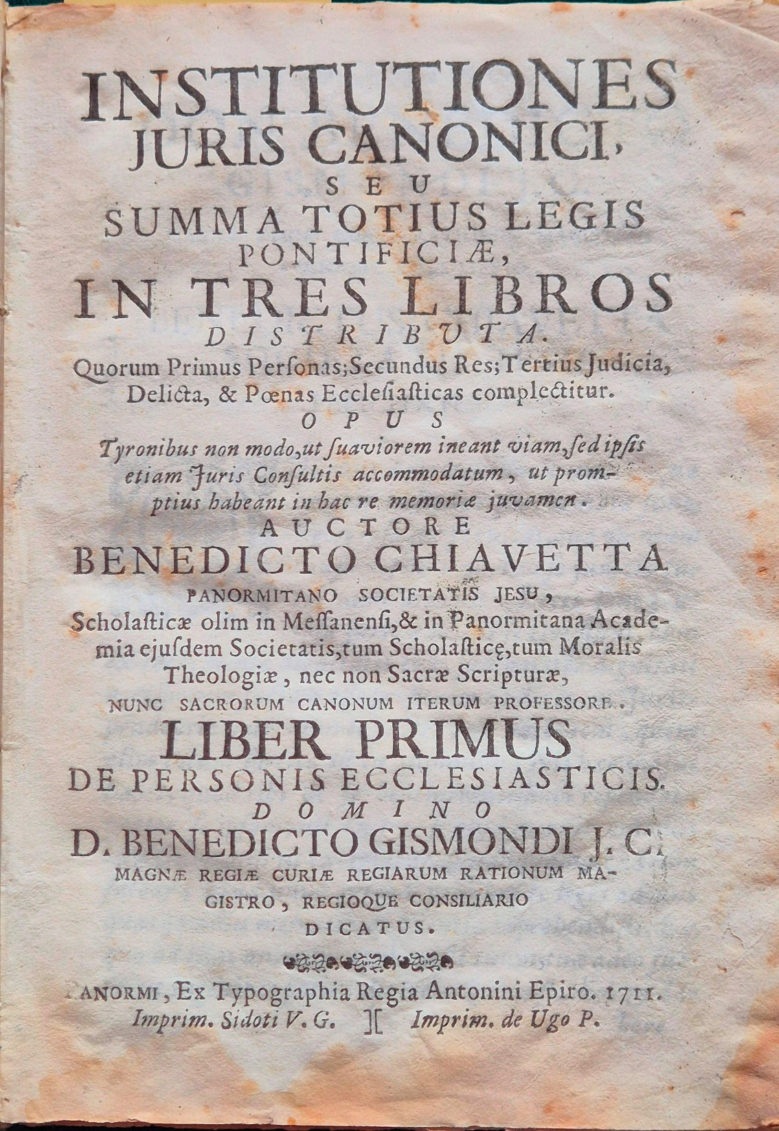 Institutiones iuris canonici, seu Summa totius legis pontificiae in tre libros