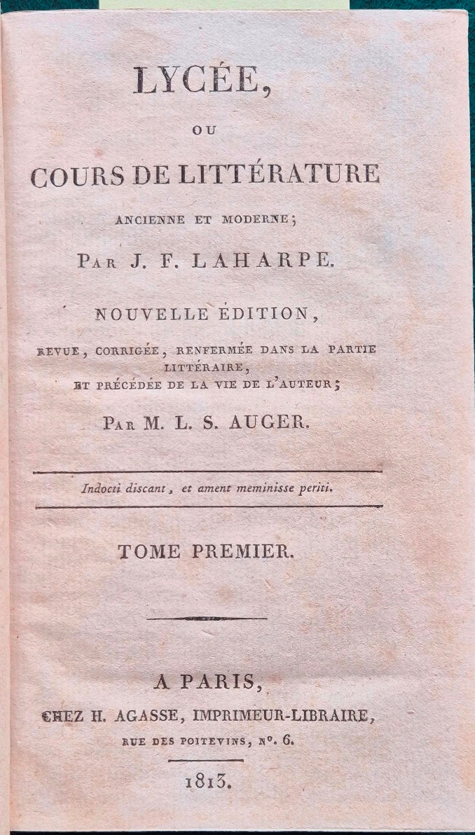 Lycee, ou Cours de litterature ancienne et moderne
