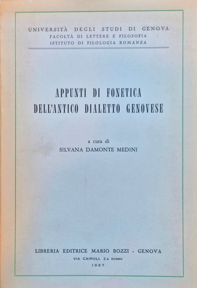 Appunti di fonetica dell'antico dialetto genovese