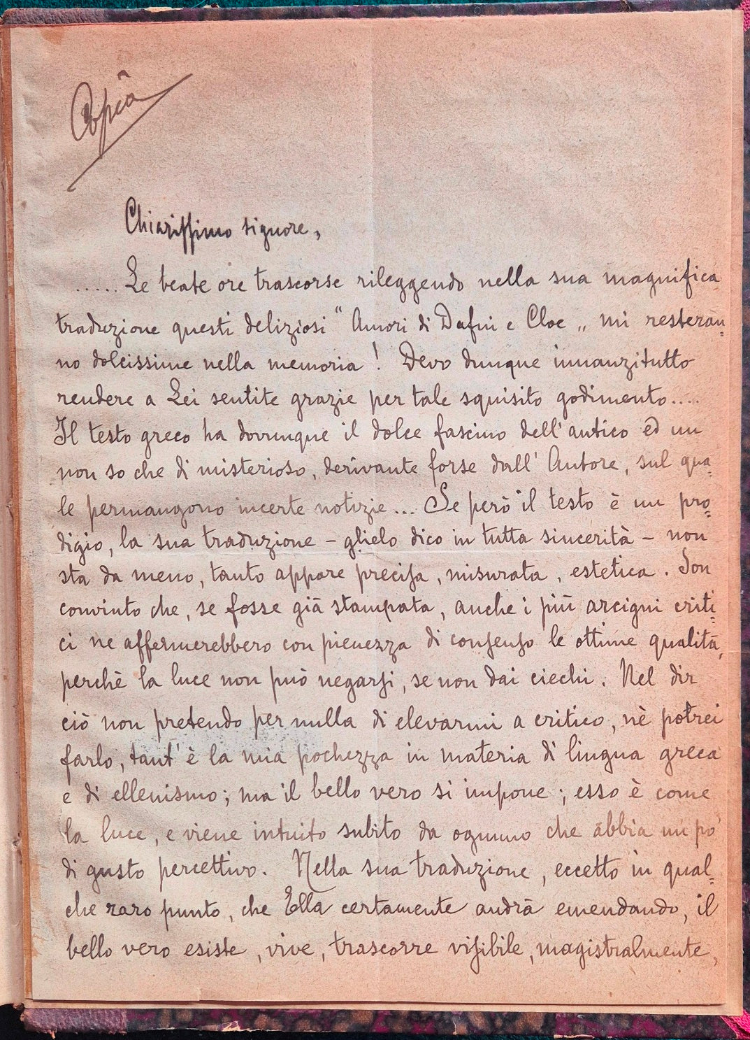 Manoscritto Autografo di Carlo Antonio Dotti (Pseud. Antonio Alci) - I Quattro Ragionamenti dei Pastorali di Longo su Dafni e Cloe