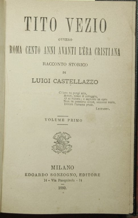 Tito Vezio ovvero Roma cento anni avanti l'era cristiana