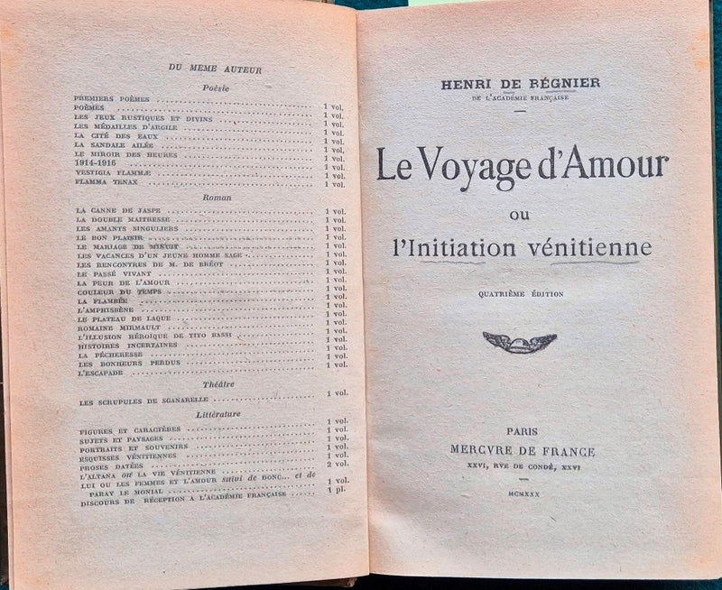 Le voyage d'amour ou l'initiation venitienne
