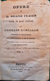 Opere di Q. Orazio Flacco recate in versi italiani da Tommaso Gargallo marchese di Castellentini