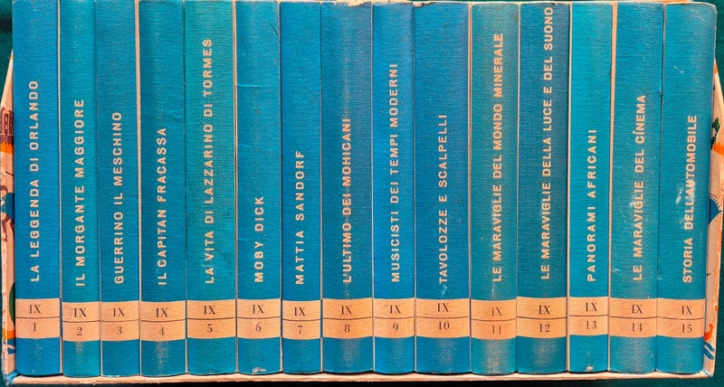 La leggenda di Orlando - Il Morgante maggiore - Guerrin il meschino - Il Capitan Fracassa - La vita di Lazzarino di Tormes - Moby Dick - Mattia Sandorf - L'ultimo dei Mohicani - Musicisti dei tempi moderni - Tavolozze e scalpelli - Le meraviglie …