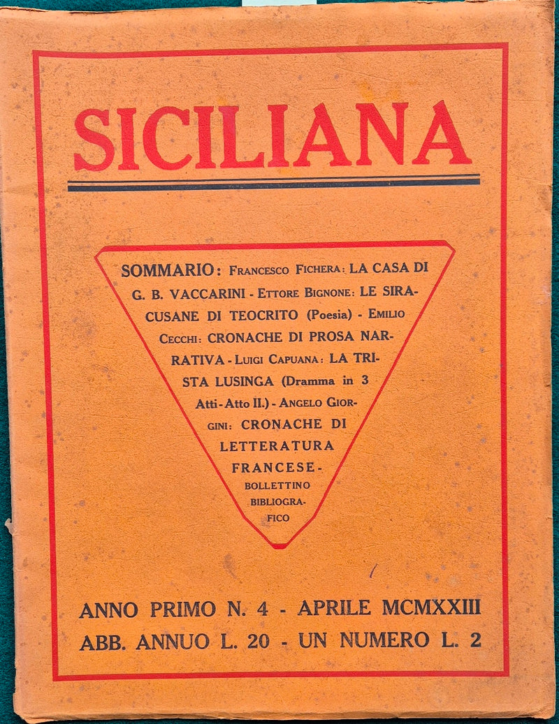 Siciliana - Anno I, N. 4 Aprile 1923