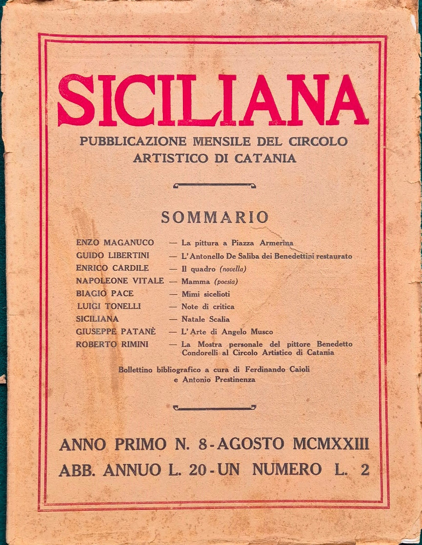 Siciliana - Anno I, N. 8 Agosto 1923