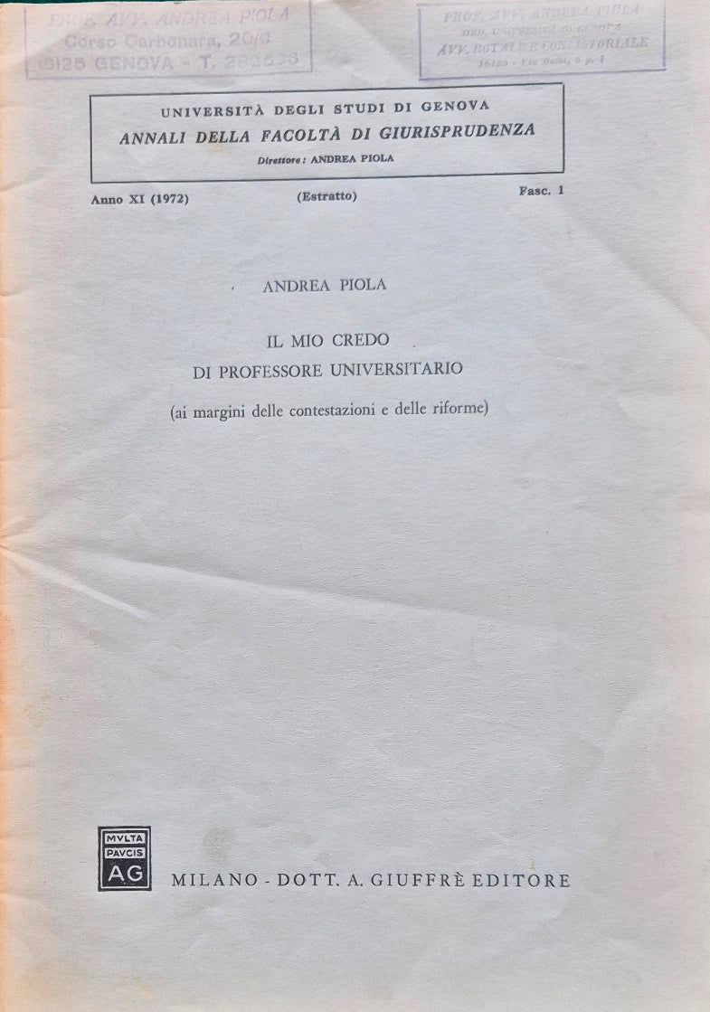 Il mio credo di professore universitario