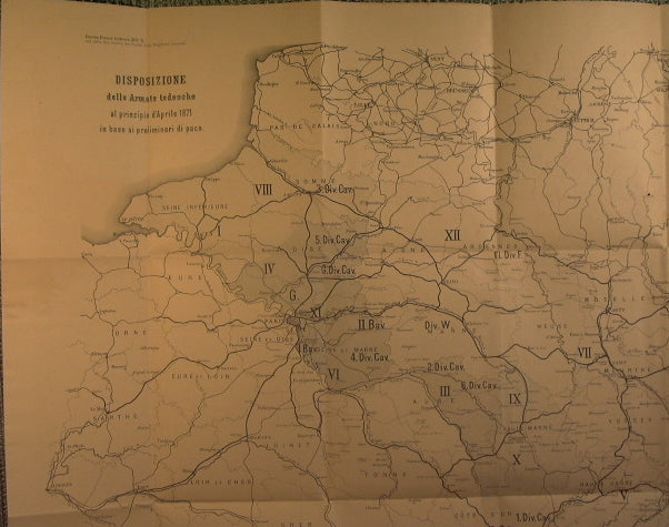 Guerra franco-alemana 1870-71 Disposición de los ejércitos alemanes a principios de abril de 1871 basándose en los preliminares de paz