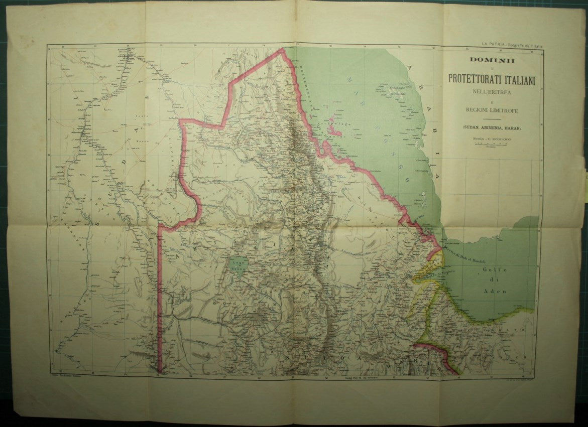 Domini e protettorati italiani nell'Eritrea e regioni limitrofe (Sudan, Abissinia, Harar). Scala 1:2.600.000