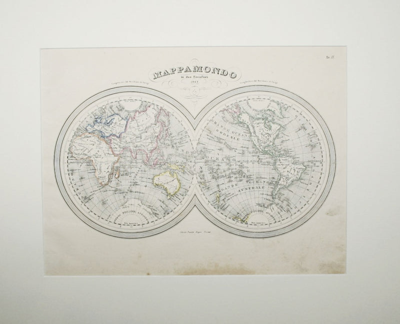 Mapa del mundo de los dos hemisferios.