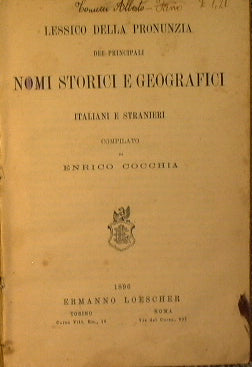 Lexicon of the pronunciation of the main Italian and foreign historical and geographical names