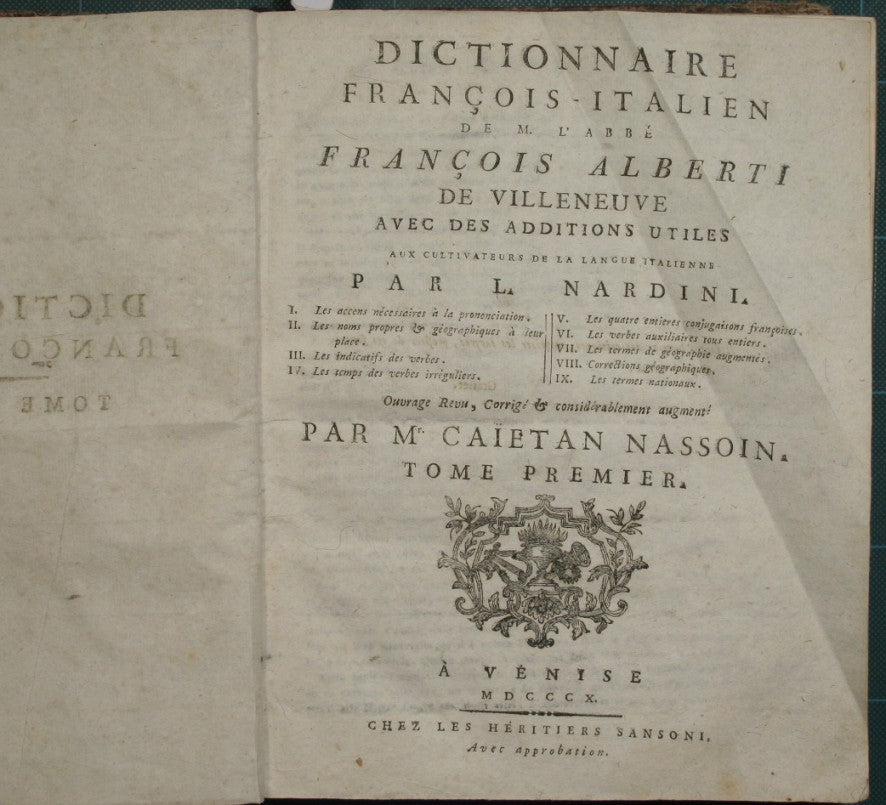 Dictionnaire francois - italien. Vol. I