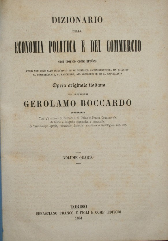 Dizionario della economia politica e del commercio. Vol. IV - Da PE a Zol