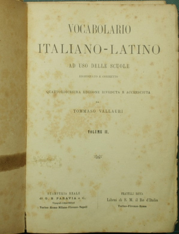 Lexicon latini italique sermonis; Vocabolario italiano-latino