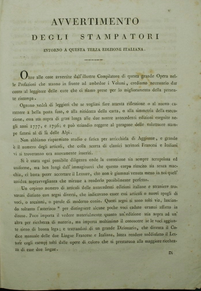 Gran diccionario francoise-italiano. Vol. yo