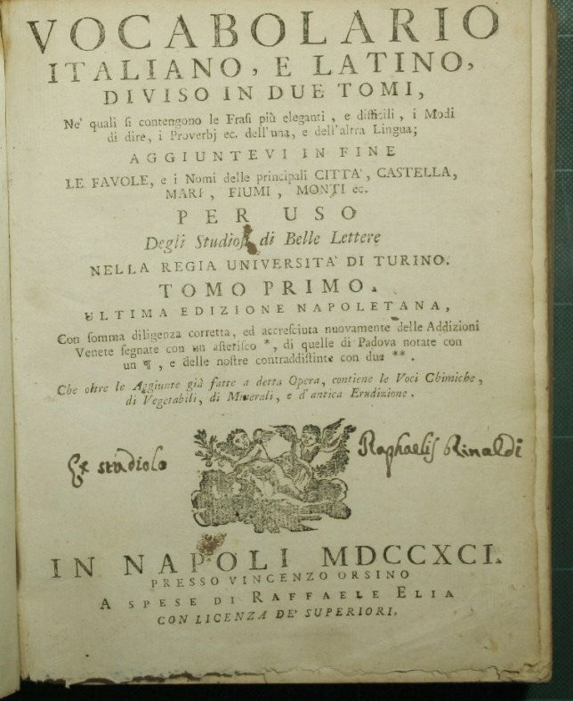 Vocabolario italiano e latino diviso in due tomi - Vol. I