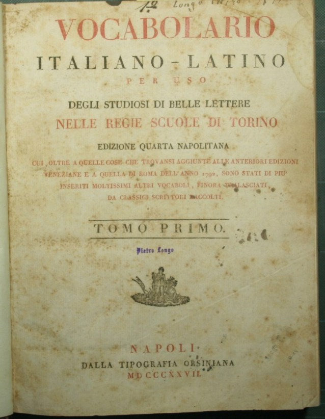 Vocabulario italiano-latín; Vocabulario latino y italicum.