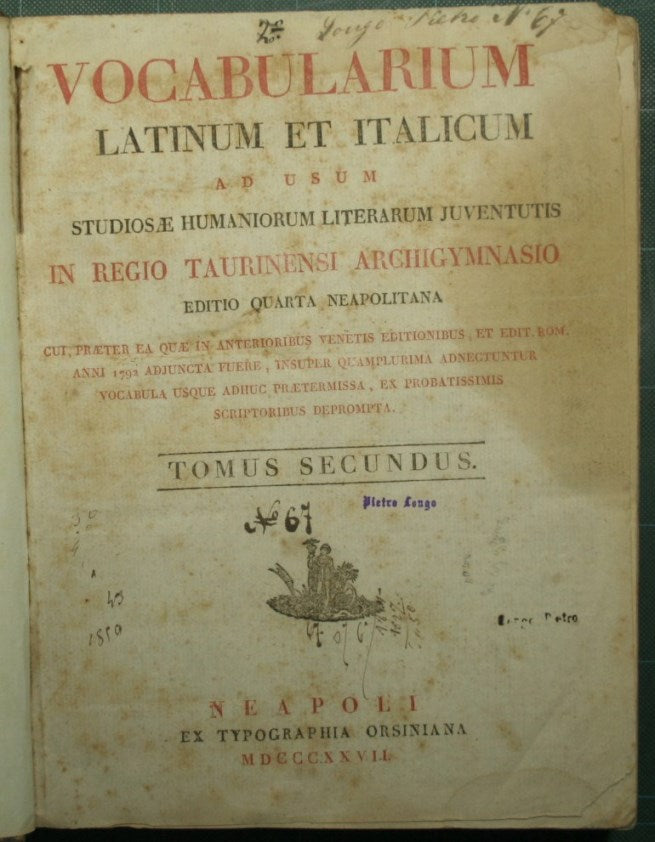 Vocabulario italiano-latín; Vocabulario latino y italicum.