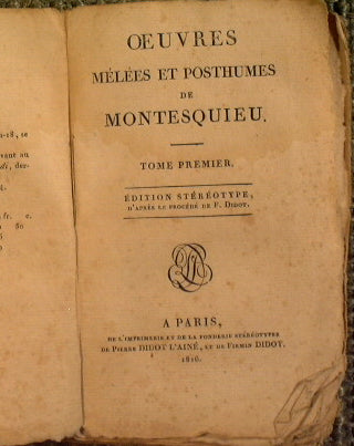 Ouvres de montesquieu: ouvres melees et posthumes (volumes I and II) - de l'esprit de lois (volumes III - IV)