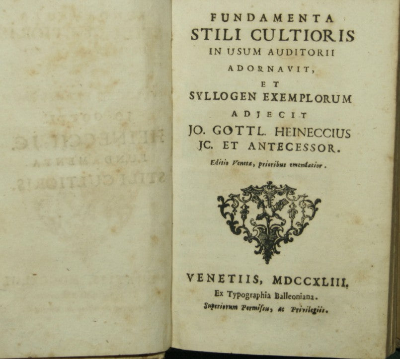 Fundamenta cultioris styles in usum auditorii adornavit et syllogen exemplorum adjecit Jo. Gottl. Heineccius Jc. And predecessor