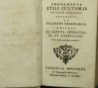 Fundamenta cultioris styles in usum auditorii adornavit et syllogen exemplorum adjecit Jo. Gottl. Heineccius Jc. And predecessor