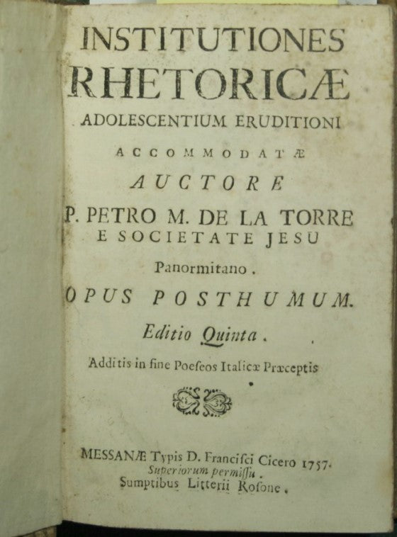 Institutiones rhetoricae - Institutiones poeticae - Introducción a la poesía vulgar en dos partes divididas desde la introducción a la misma