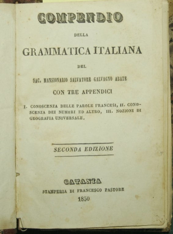 Compendio della grammatica italiana - Regole elementari della lingua italiana