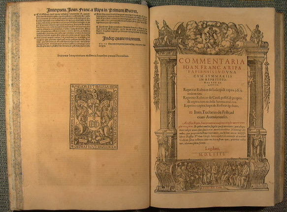 Interpretationes. Ioan. Francisci a Ripa in primam et secundam decretalium + Commentaria. Ioana Franc. A Ripa Papiensis i.v.d. una cum summaris in repetitiones… + Responsa….in quinque libros decret…
