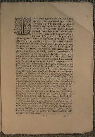 Accesorio para el MM. Prospero y Domenico Fratelli Doria contra la inexistente pretensión del excelentísimo Señor. Jueves: Agustín Centurión del llamado reclamado a la primogentura instituida