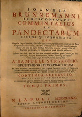 Joannis Brunnemanni Jurisconsulti Commentarius in pandectarum libros quinquaginta...a Samuele Strykio JC. Opus theoretico-practicum...Editio prima Neapolitana