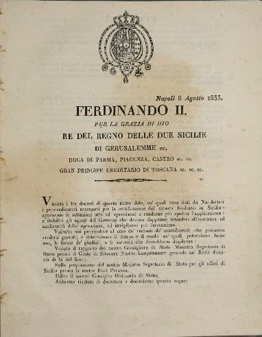 Decretos sobre la rectificación del registro de la propiedad en Sicilia e Instrucciones sobre las correcciones finales del registro de la propiedad