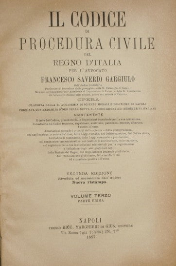 Il Codice di Procedura Civile del Regno d'Italia. Voll. III e IV