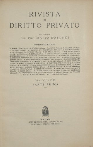 Rivista di Diritto Privato. Vol. VIII - 1938, Parte I e II