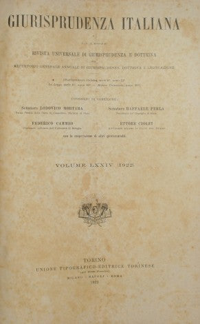 Italian jurisprudence and the law. Vol. LXXIV - Year 1922