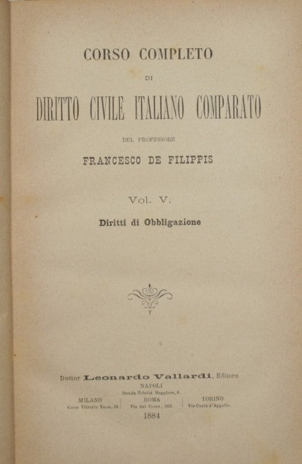 Corso completo di Diritto Civile italiano comparato. Vol. V