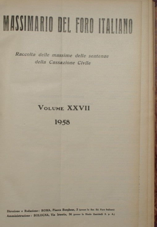 Il massimario del Foro italiano. Vol. XXVII - Anno 1958