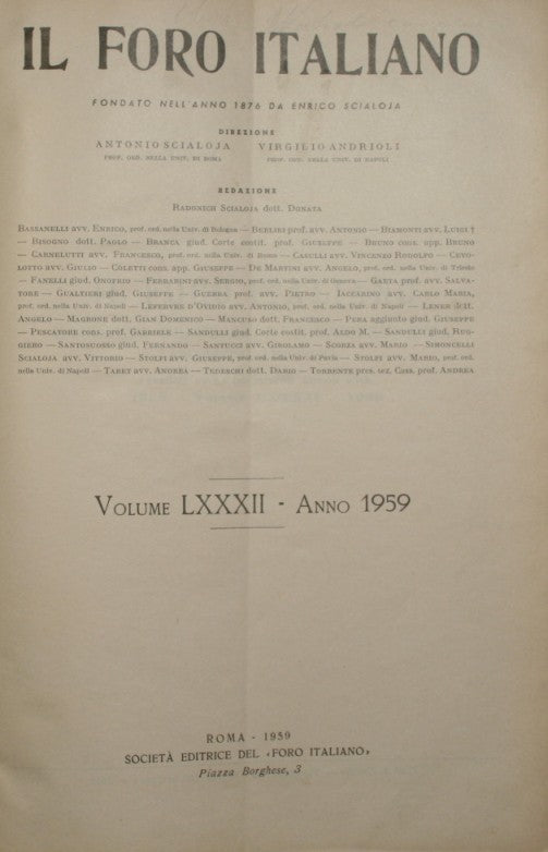 Il Foro italiano. Vol. LXXXII - Anno 1959