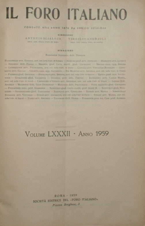 El Foro Italiano. Vol. LXXXII - Año 1959