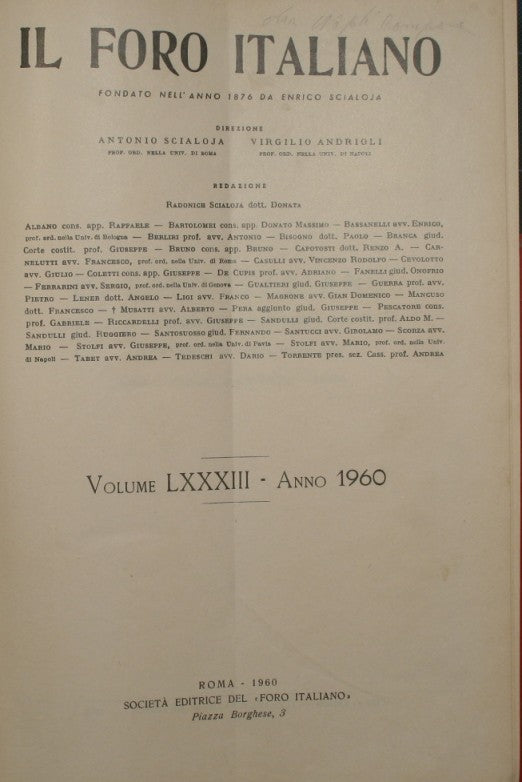 Il Foro italiano. Vol. LXXXIII - Anno 1960